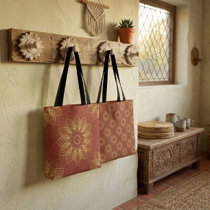 Moderne Gouden en Terracotta Mandala Patroon Tote Bag