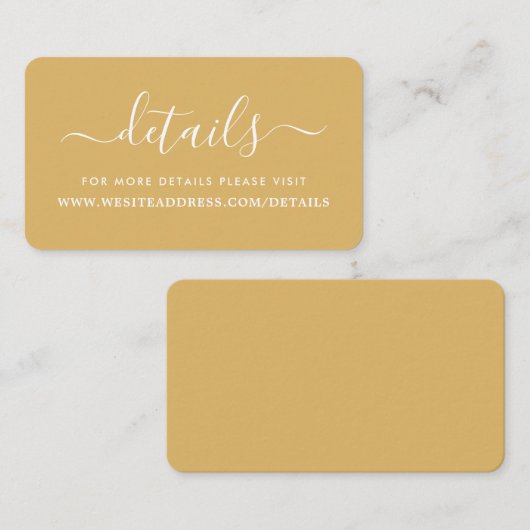 Moderne gouden en witte eenvoudige scriptdetails informatiekaartje (Voorkant / Achterkant)