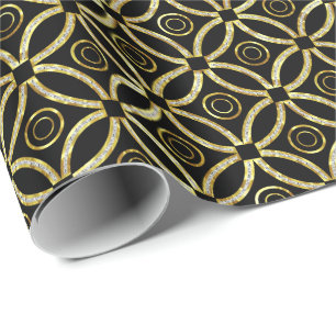 Moderne gouden en witte glitter geometrisch op zwa cadeaupapier