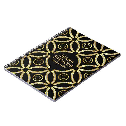 Moderne gouden en witte glitter geometrisch op zwa notitieboek (Linkerzijde)