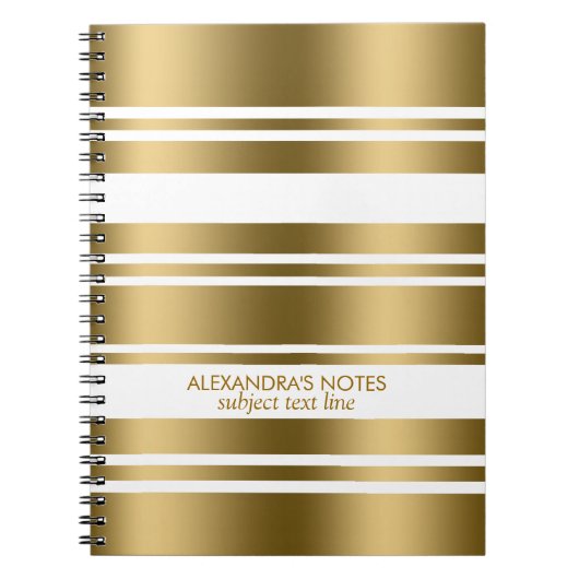 Moderne gouden en witte strepen notitieboek (Voorkant)