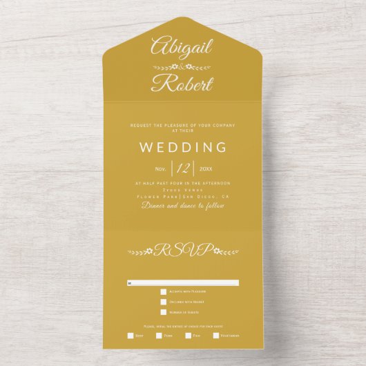 Moderne gouden en witte typografie bruiloft all in one uitnodiging (Binnen)