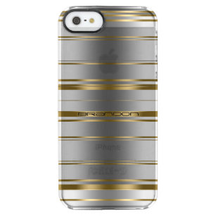 Moderne gouden en zilvergrijze strips doorzichtig iPhone SE/5/5s hoesje