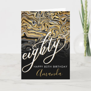 Moderne gouden en zwarte 80ste verjaardag kaart