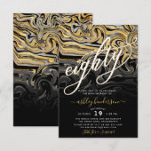 Moderne gouden en zwarte 80ste verjaardag kaart (Voorkant / Achterkant)