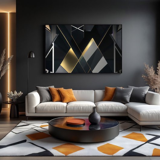 Moderne Gouden en Zwarte Abstracte Kunst Canvas Afdruk