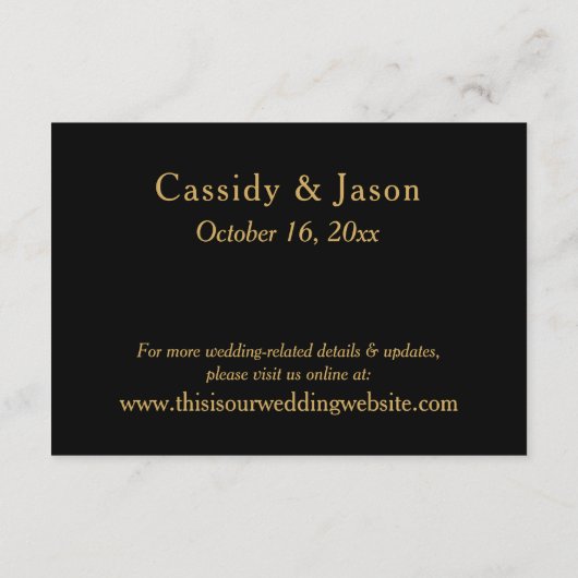 Moderne gouden en zwarte bruiloft informatiekaartje (Achterkant)