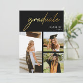 Moderne gouden en zwarte foto afstudeerfeest kaart (Staand voorkant)