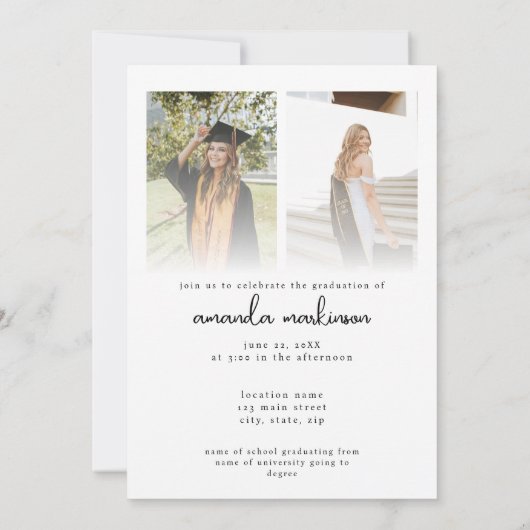 Moderne gouden en zwarte foto afstudeerfeest kaart (Achterkant)