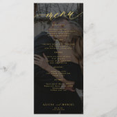 Moderne gouden en zwarte foto bruiloft menu (Voorkant)
