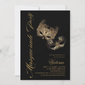 Moderne Gouden en Zwarte Maskerade Party Verjaarda Kaart (Voorkant)