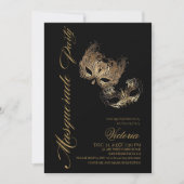 Moderne Gouden en Zwarte Maskerade Party Verjaarda Kaart (Voorkant)