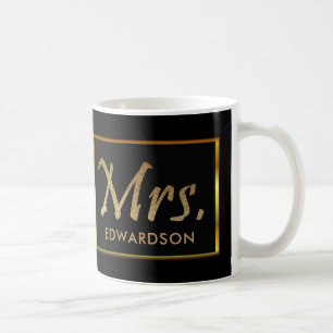 Moderne gouden en zwarte Mrs. gepersonaliseerde br Koffiemok