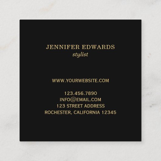 Moderne gouden en zwarte stijlvolle chic professio vierkante visitekaartje (Achterkant)