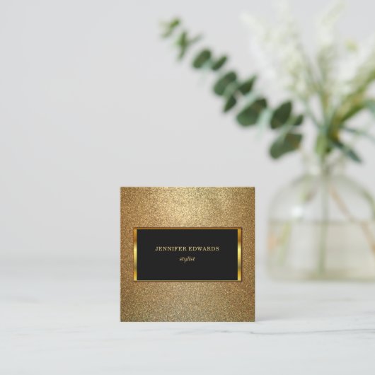 Moderne gouden en zwarte stijlvolle chic professio vierkante visitekaartje (Staand voorkant)