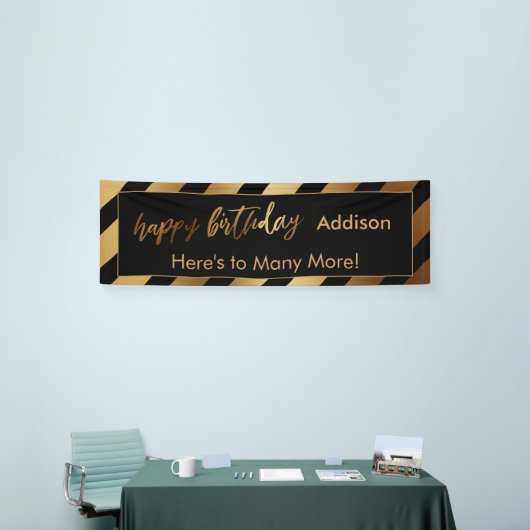 Moderne gouden en zwarte stripes, fijne verjaardag spandoek (Beurs)