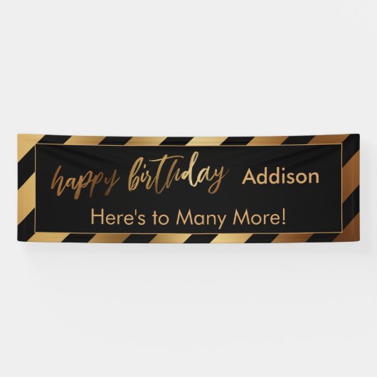 Moderne gouden en zwarte stripes, fijne verjaardag spandoek (Horizontaal)