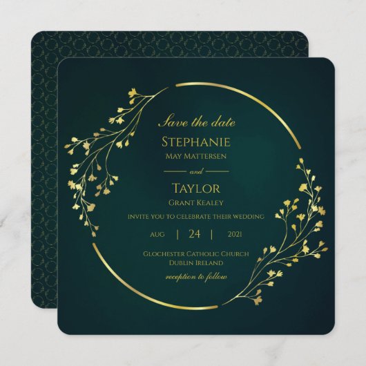 Moderne gouden eucalyptus Green slaat de datum op Kaart (Voorkant / Achterkant)