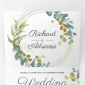Moderne Gouden Eucalyptus Krans Alles In Een Bruil Drieluik Uitnodiging (Binnenzijde eerst)