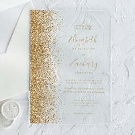 Moderne Gouden Faux Glitter Edge Wedding Acryl Uitnodigingen
