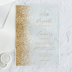 Moderne Gouden Faux Glitter Edge Wedding Acryl Uitnodigingen
