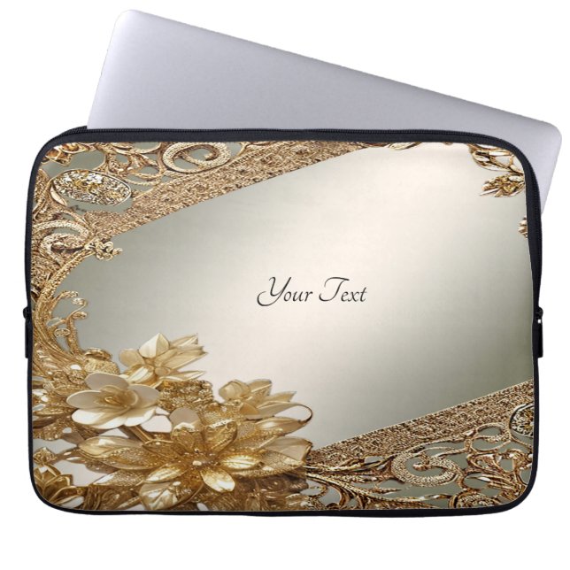 Moderne gouden  Floral Laptop Mouw Sleeve (Voorkant)