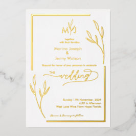 Moderne Gouden Folder Rand Minimalistische Monogra Folie Uitnodiging