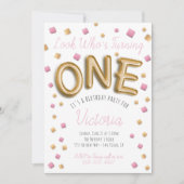 Moderne Gouden Folie Ballon 1e Verjaardag Uitnodig Kaart (Voorkant)