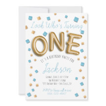 Moderne Gouden Folie Ballon 1e Verjaardag Uitnodig