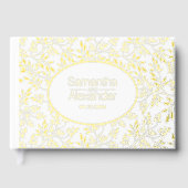 Moderne gouden folie bladeren en lijst bruiloft gastenboek (Voorkant)