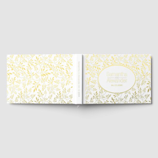 Moderne gouden folie bladeren en lijst bruiloft gastenboek (Volledig)