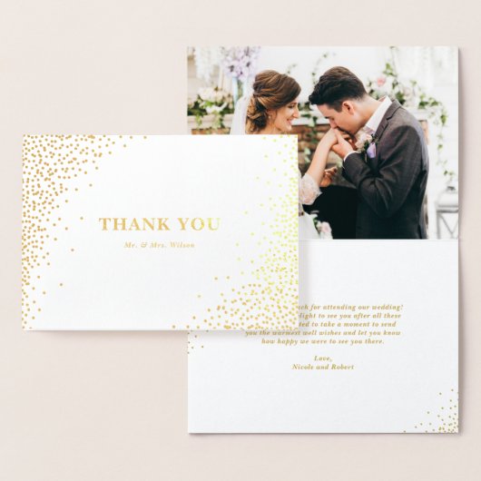 Moderne Gouden Folie Confetti Stippen Bruiloft Dan Kaarten (Display)