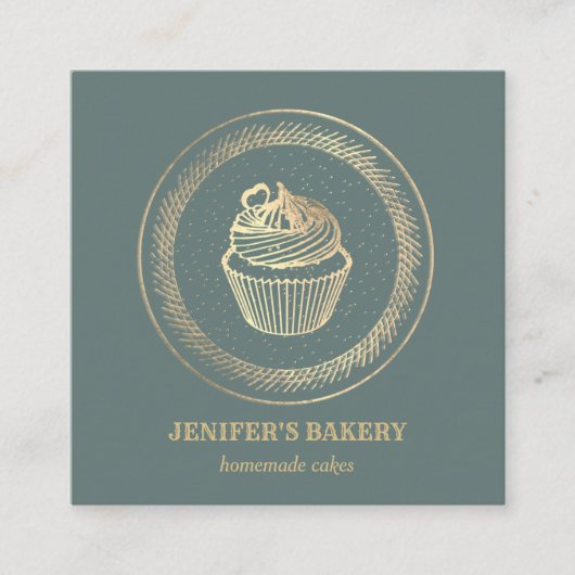  moderne gouden folie cupcake zelfgemaakte bakkeri vierkante visitekaartje (Voorkant)
