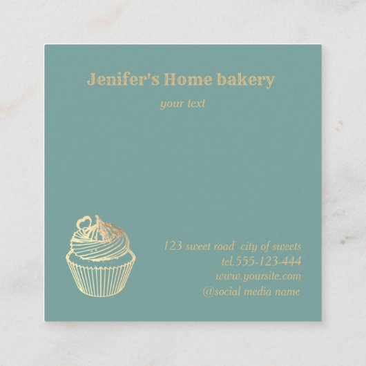  moderne gouden folie cupcake zelfgemaakte bakkeri vierkante visitekaartje (Achterkant)
