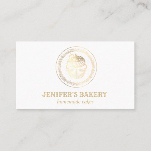 Moderne  gouden folie cupcake zelfgemaakte bakkeri visitekaartje (Voorkant)