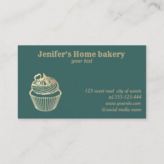 Moderne  gouden folie cupcake zelfgemaakte bakkeri visitekaartje (Achterkant)