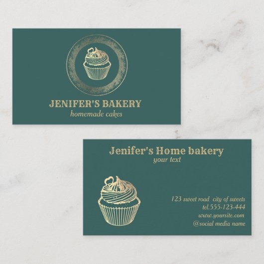 Moderne  gouden folie cupcake zelfgemaakte bakkeri visitekaartje (Voorkant / Achterkant)