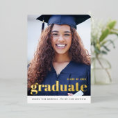 Moderne gouden folie foto Afstuderen aankondiging (Staand Voorkant)