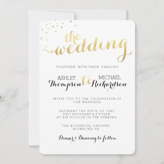 Moderne Gouden Folie Glamour Bruiloft Uitnodiging (Voorkant)