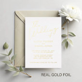 Moderne gouden folie kalligrafie script bruiloft folie uitnodiging