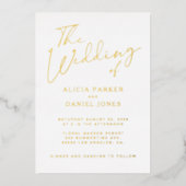 Moderne gouden folie kalligrafie script bruiloft folie uitnodiging (Voorkant)