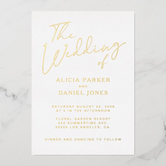 Moderne gouden folie kalligrafie script bruiloft folie uitnodiging (Voorkant)
