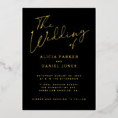 Moderne gouden folie kalligrafie script zwarte bru folie uitnodiging (Voorkant)