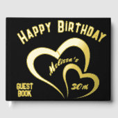 Moderne Gouden Folie Verjaardag op Black Rec Monog Gastenboek (Voorkant)