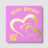 Moderne Gouden Folie Verjaardag op Roze - Monogram Gastenboek (Voorkant)
