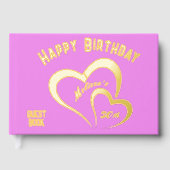 Moderne Gouden Folie Verjaardag op Roze Monogram K Gastenboek (Voorkant)