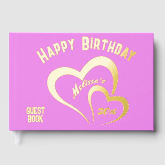 Moderne Gouden Folie Verjaardag op Roze Monogram K Gastenboek (Voorkant)