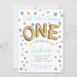 Moderne gouden folieballon uitnodigingen voor 1e v