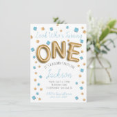 Moderne gouden folieballon uitnodigingen voor 1e v (Staand voorkant)