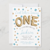 Moderne gouden folieballon uitnodigingen voor 1e v (Voorkant)